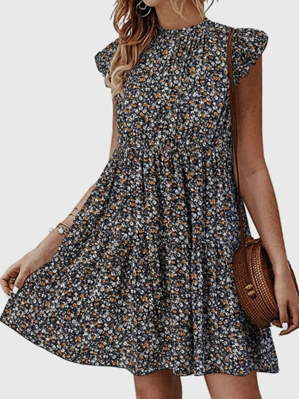 Womens Short-sleeve Flower Pattern Dress (Summer or Fall) - XXL